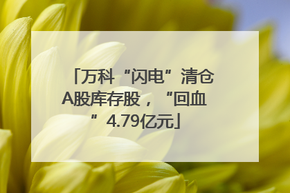 万科“闪电”清仓A股库存股，“回血”4.79亿元