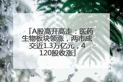 A股高开高走：医药生物板块领涨，两市成交近1.3万亿元，4120股收涨